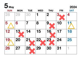 5月夜の予約状況です。